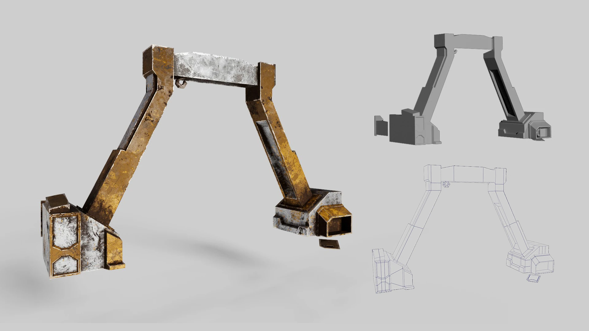Modelado 3D de un brazo robotico oxidado para Contrapasso