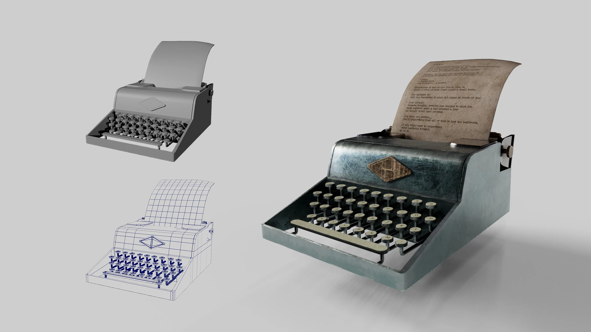 Modelado 3D de una maquina de escribir para Contrapasso