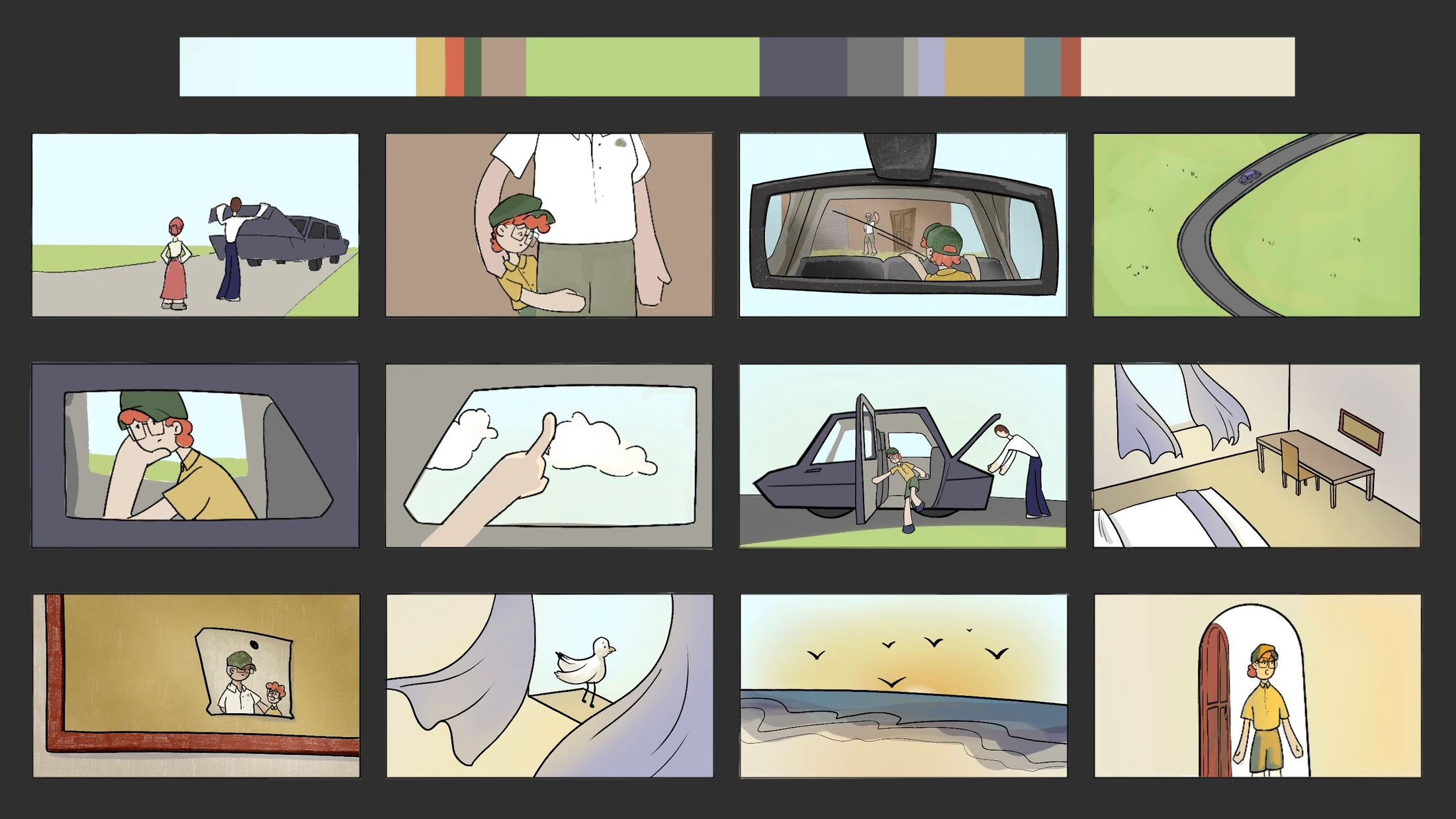 Color script de la animacion, con las secuencias ordenadas por paleta de color