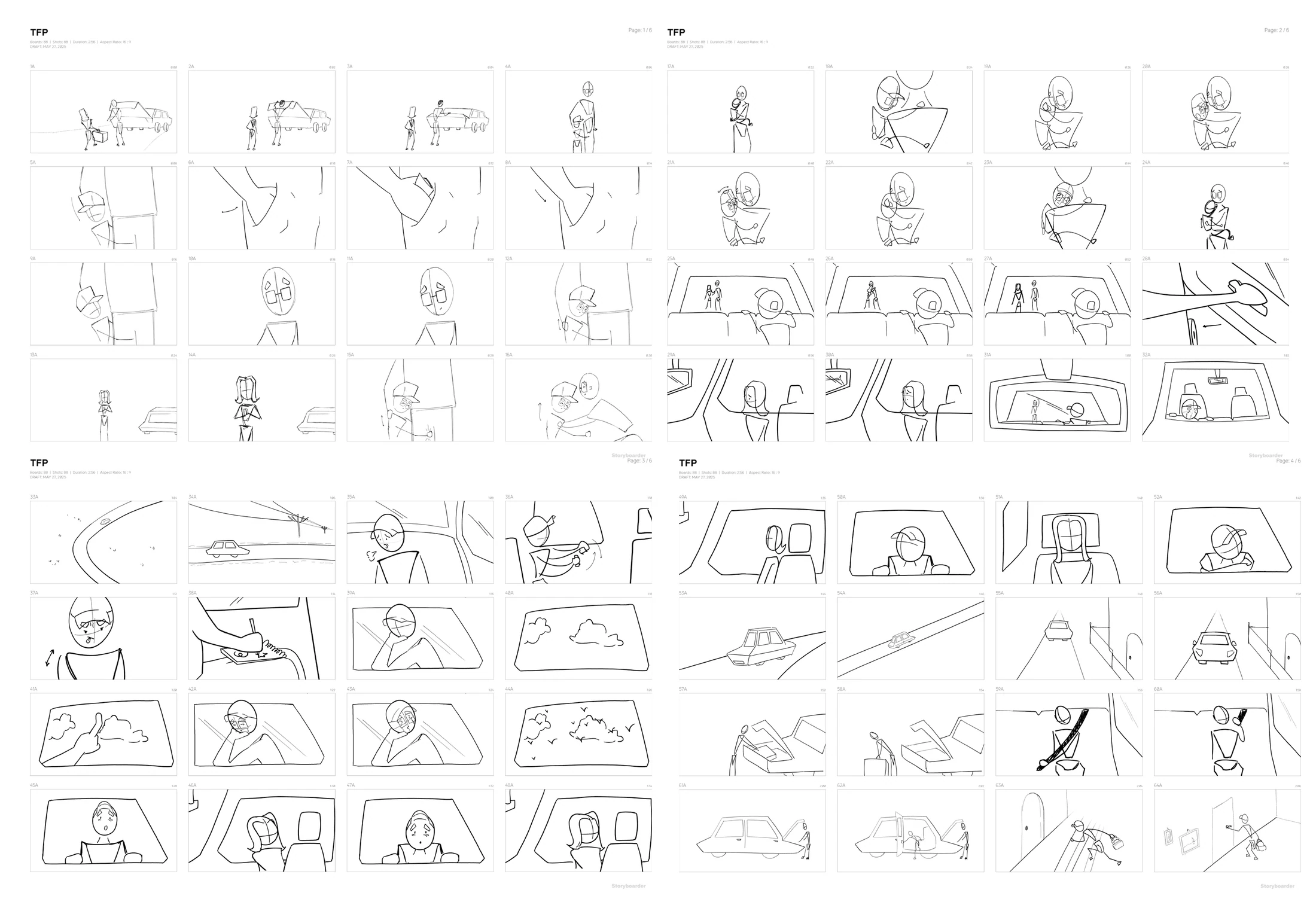 Storyboard completo de la animacion, con todas las vinetas numeradas