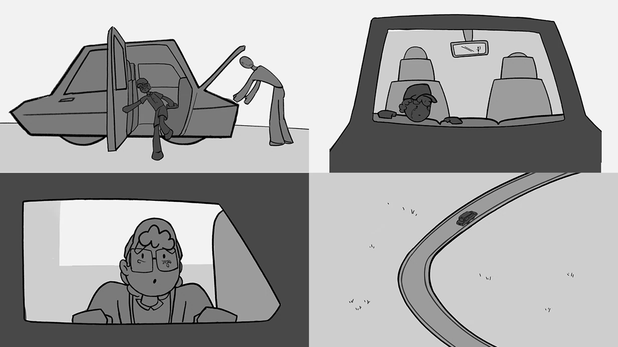 Estudio de valores en blanco y negro de cuatro planos de la animacion