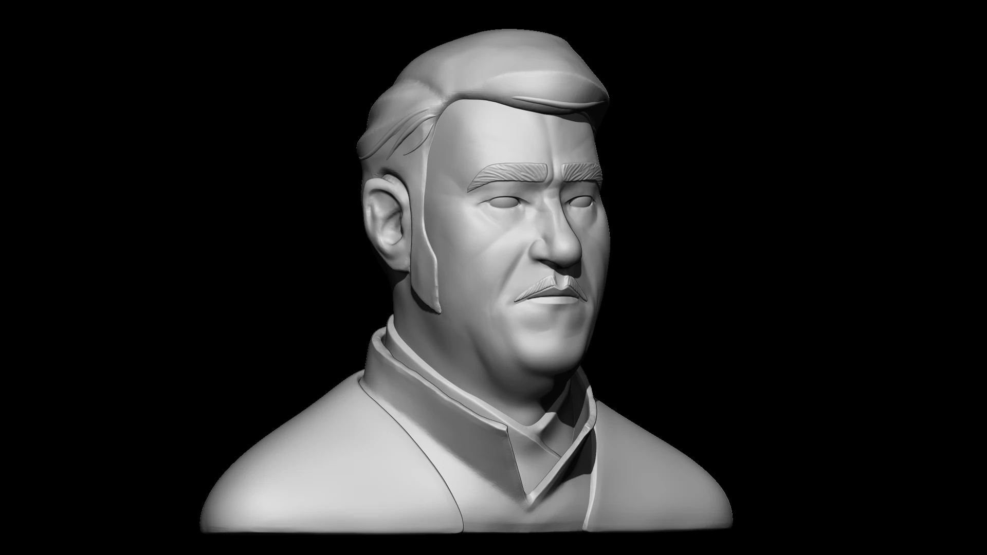 Escultura digital del busto de Shanyun en Zbrush, vista de tres cuartos